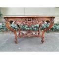 A 19th  Century Ornately Carved Rococo Style Table with Marble Top in a Contemporary Bleached Finish