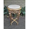 A 20th Century French Style Carved and Hand Gilded Side Table with Marble Top
