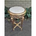 A 20th Century French Style Carved and Hand Gilded Side Table with Marble Top
