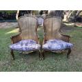 A 20th Century Pair of French Style Gilt Wood Rattan Arm Chairs