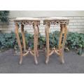 A Pair of 20th Century French Style Gilt Side Tables with Marble Tops