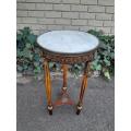 A 19th Century Circa 1895 French Walnut and Beechwood Table with Gilt Metal Mounts and White Marb...
