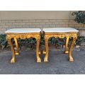 A Pair of 20th century French Style Giltwood Side Tables with Cream Galala Marble Tops