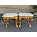 A Pair of 20th century French Style Giltwood Side Tables with Cream Galala Marble Tops
