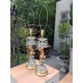 A Pair Of Brass Rococo Putti Crystal Cherub Lamps