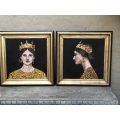 A unique pair of oil on canvas portraits by K Vorster entitled "Daughter of a King" framed in han...