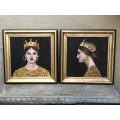 A unique pair of oil on canvas portraits by K Vorster entitled "Daughter of a King" framed in han...