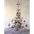 An Imported French Crown Design Wrought Iron Hand Painted Chandelier of Large Proportions