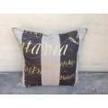 Imported Linen With Stripe and Hand Painted Script Fabric Cushion (Single) - ND