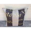 Imported Linen With Stripe and Hand Painted Script Fabric Cushion (Single) - ND