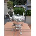 A Victorian silver plate tea kettle on stand with burner - ND