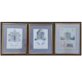 A Set Of Three (3) Neoclassical Architectural Studies ( Photolithograph)