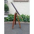 A Teak, Brass And Leather Telescope On Telescopic Stand