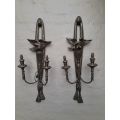 A Mid-20th Century Pair Of Giltwood And Metal Electrified Wall Sconces