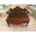 An Edwardian Circa 1905 Mahogany and Inlaid Canterbury with Drawer and on Castors