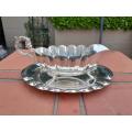 A 20th Century Silver Plate Gravy / Sauce Boat On Tray