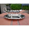 A 20th Century Silver Plate Gravy / Sauce Boat On Tray