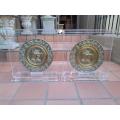 An Antique 19th Century Pair of Brass Plaques In a Custom Made Perspex Box  /  Case for Display o...