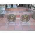 An Antique 19th Century Pair of Brass Plaques In a Custom Made Perspex Box  /  Case for Display o...