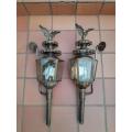 An Antique Early 20th Century Pair of Carriage Brass Wall Lights with Eagles