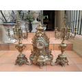 A 20th Century Garniture Set with Clock and Pair of Candelabras With Key