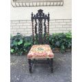 19th Century English Oak Barley Twist Hall Chair with Tapestry Upholstery