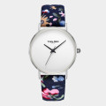 **cards welcome** TOM & FRED London ULTRA THIN Women's  "Rummage" Navy Blue Floral Leather Watch