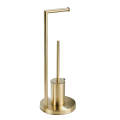 GBB056- Brushed Gold Floor Standing Toilet Brush and Roll Holder