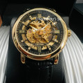 Retail: R2,399.00 TEVISE® Men`s Metropolis II Leather Gold/Black Automatic SKELETON Watch NEW