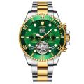 Retail: R2,599.00 TEVISE ® Men`s Perpetual FLYWHEEL Automatic Two Tone Green Watch BRAND NEW