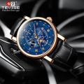TEVISE ® Men`s Namura Classic Automatic Moonphase Rose Gold/Blue Watch BRAND NEW