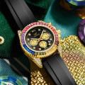 Retail: R1,499.00 ONOLA Unisex Sugar Crystal 43mm Zircon Watch Gold / Black Silicone BRAND NEW