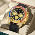 Retail: R1,499.00 ONOLA Unisex Sugar Crystal 43mm Zircon Watch Gold / Black Silicone BRAND NEW