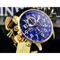 Invicta Mens Russian Lefty 18k Gold Plated Aviator Chronograph Horizon Blue Watch