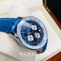 Retail: £775/ R12,975.00 Krug-Baumen Mens Air Traveller Diamond 42mm Blue Leather Chronograph Watch