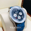 Retail: £775/ R12,975.00 Krug-Baumen Mens Air Traveller Diamond 42mm Blue Leather Chronograph Watch