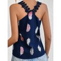 Feather Print Lace Tank Top