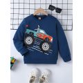 Monster Truck Print Warm Sweatshirt For Boys