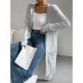 Solid Open Front Rib Knit Cardigan