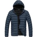 Fathers Day Gift Puffer Mens Hooded Down Jacket With Free Gift- Navy