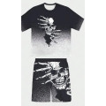 Skull Print Gradient Crew Neck T-Shirt And Shorts Two-Piece Set-Men