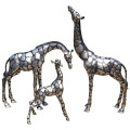 giraffe family sculptures - silver & black