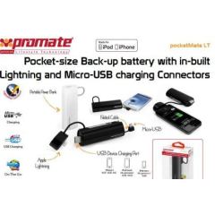 Promate Pocketmate Lt Power Bank - Lightning Micro-Usb Ipod Iphone Charger 2600Mah White