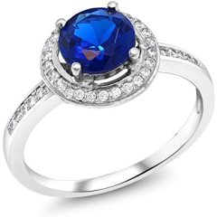 925 Sterling Silver 1.93 Ct Round Cut Royal Blue Zirconia /& White CZ Ring