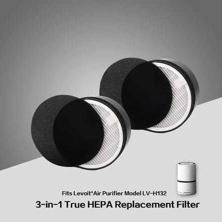2 Pack LV-H132 Replacement Filter for LEVOIT Air Purifier LV-H132-RF,  3-in-1 H13 True HEPA Filter Carbon Pre-Filter 