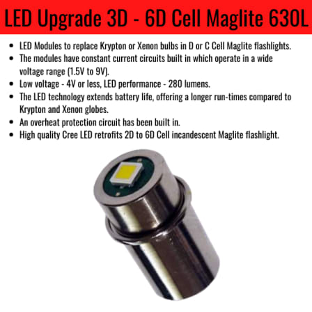 udvikling Sammenligne Par Torches & Headlamps - Maglite LED Upgrade 3D - 6D Cell 630L or 2D Cell -  280L was sold for R370.00 on 2 May at 10:14 by PackRat cc in Johannesburg  (ID:580780163)