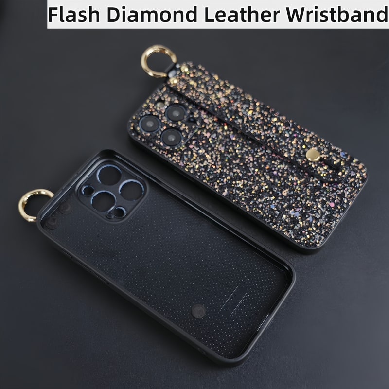 For iPhone 14 Flash Diamond Wristband Holder Phone Case(Flash Black)
