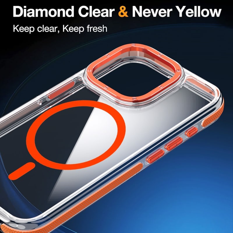 For iPhone 12 Pro Max Dual-Color Clear Acrylic Hybrid TPU MagSafe Phone Case(Orange)