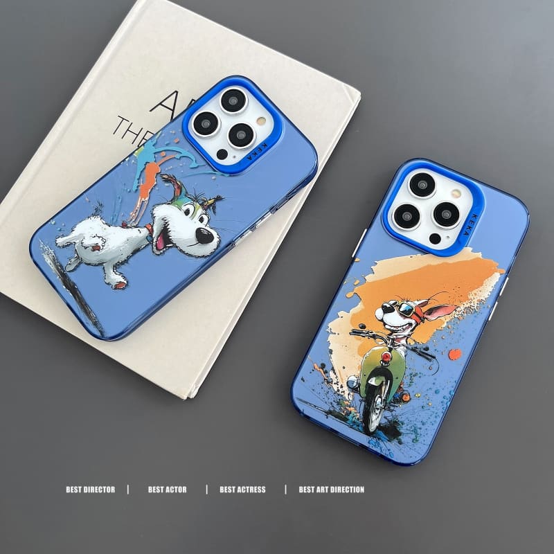 For iPhone 13 Dual-sided IMD Animal Graffiti TPU + PC Phone Case(Running Astronauts)