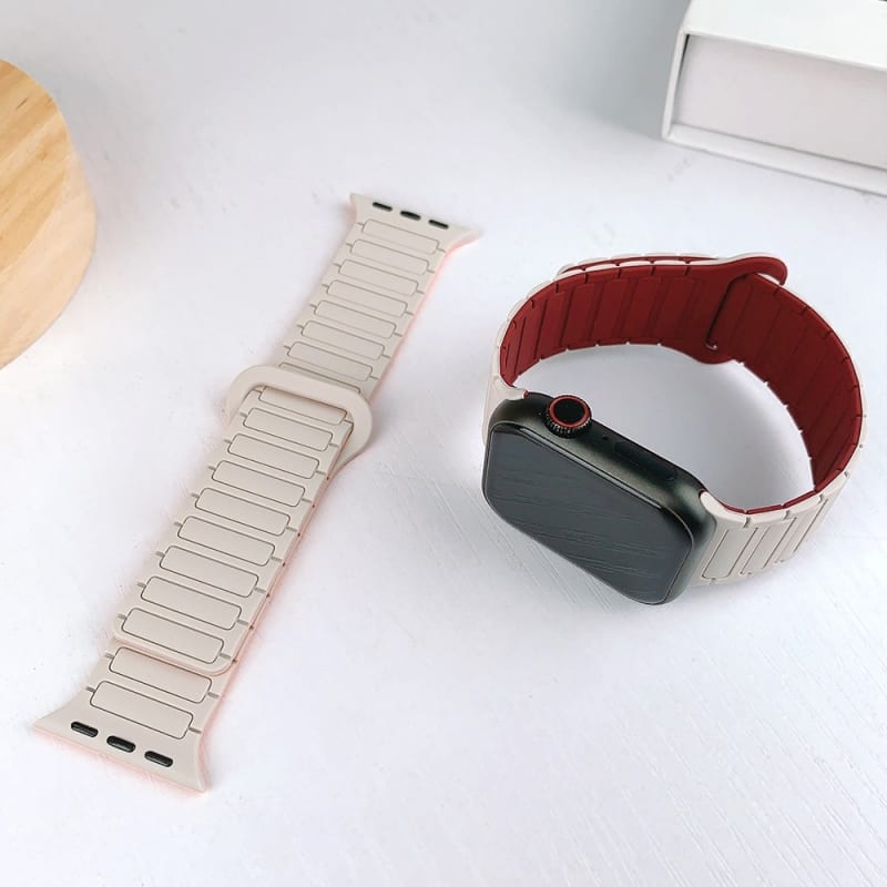For Apple Watch Series 7 41mm I-Shaped Magnetic Silicone Watch Band(White Starlight)